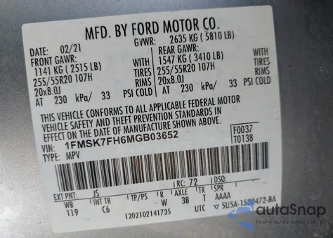 2021 Ford Explorer Limited z USA, uszkodzony, nr VIN 1FMSK7FH6MGB03652